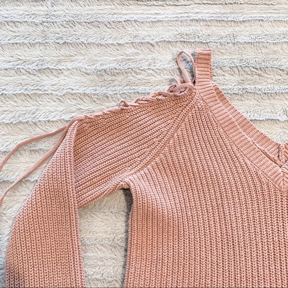 LA Hearts Taupe Boat Neck Laced Sleeve Sweater - Picture 5 of 8